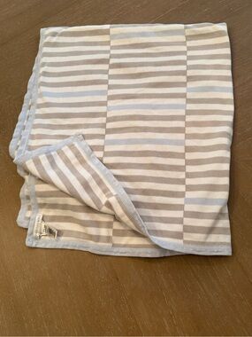 Pottery Barn Kids Striped Knit Blanket - Beige & Light Blue